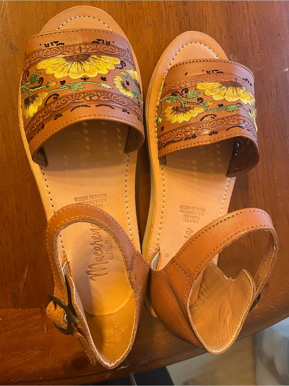 Artisan Mexican Huarache Sandals | Embroidered Sunflowers | Never Worn